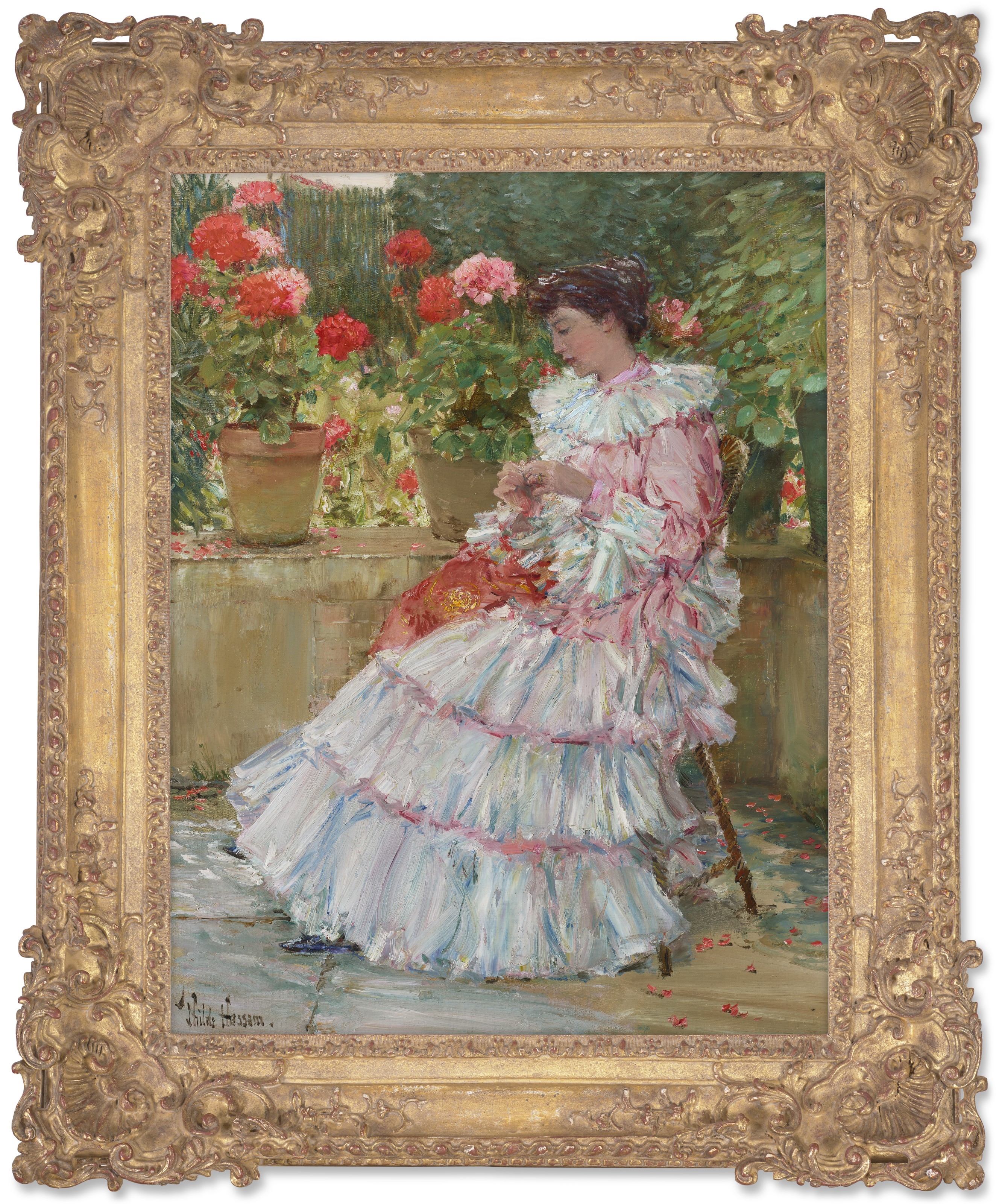 Artwork by Childe Hassam, Geraniums, Made of oil on canvas