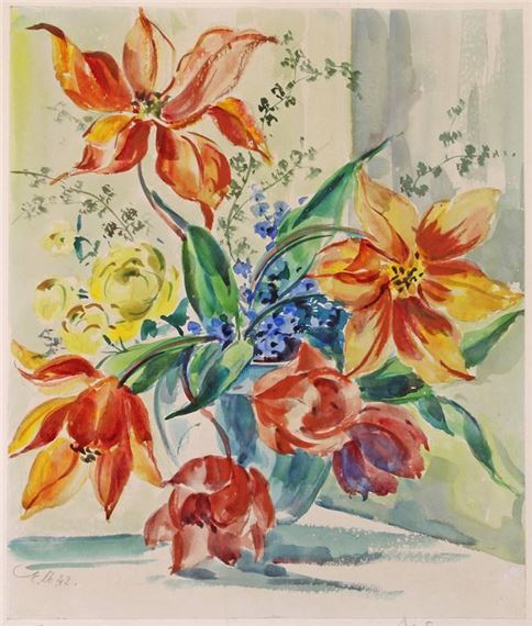 "Stilleben mit Tulpen" by Ernst Meurer, 1942