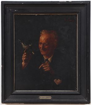 Man holding a pipe with bird on the stem, - Georg Lampe