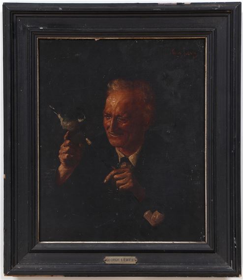 Man holding a pipe with bird on the stem, - Georg Lampe