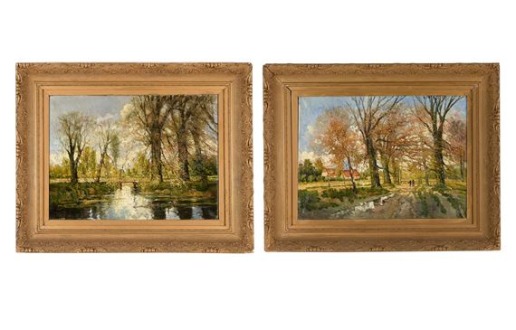 Boslandschap; Wandelaars - Jules Martens