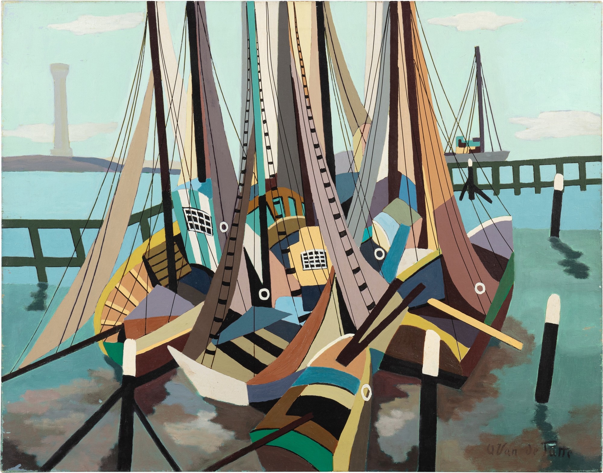 Artwork by Adrien Van de Putte, Voiles et mâts, Made of oil on canvas