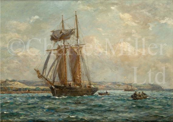 A topsail schooner in the Carrick Roads, Cornwall by Bernard Finegan Gribble