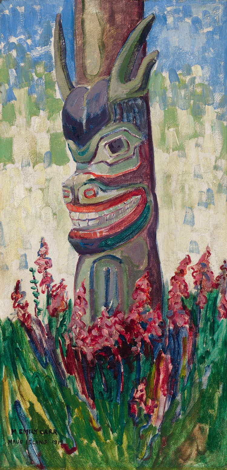 Artwork by Emily Carr, Maude Island Totem, Made of oil on board