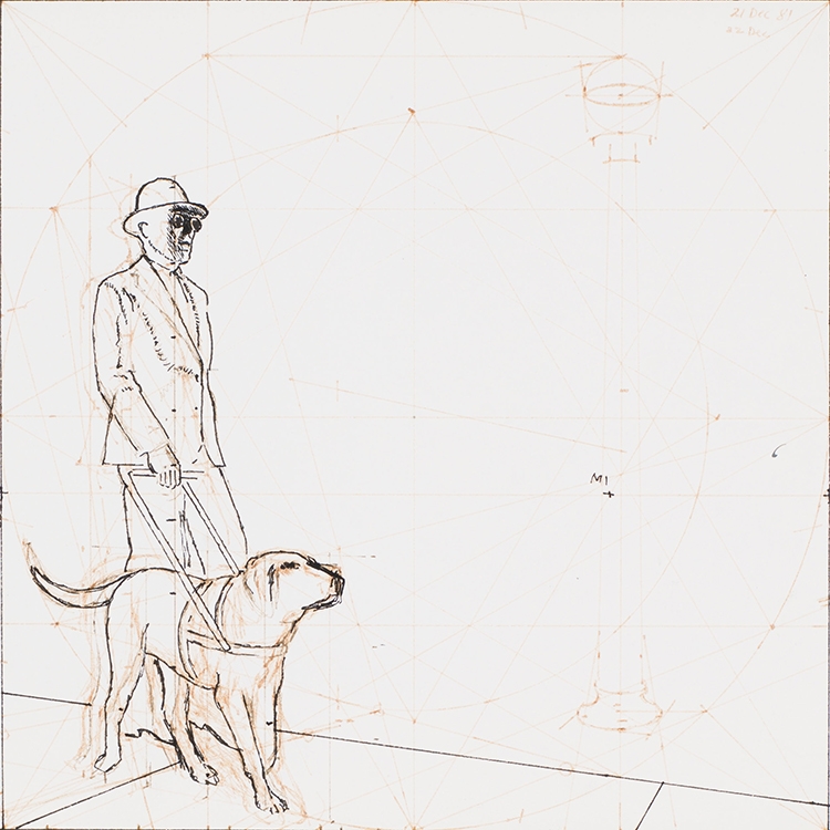 Artwork by Alex Colville, Study for Night Walk, Made of ink on paper