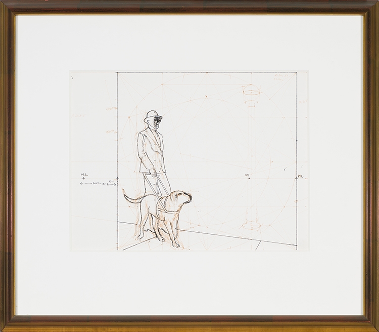 Artwork by Alex Colville, Study for Night Walk, Made of ink on paper