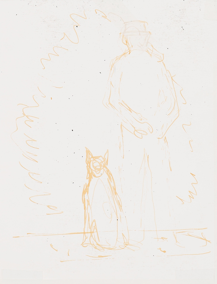 Artwork by Alex Colville, Study for Night Walk, Made of ink and acrylic on mat board