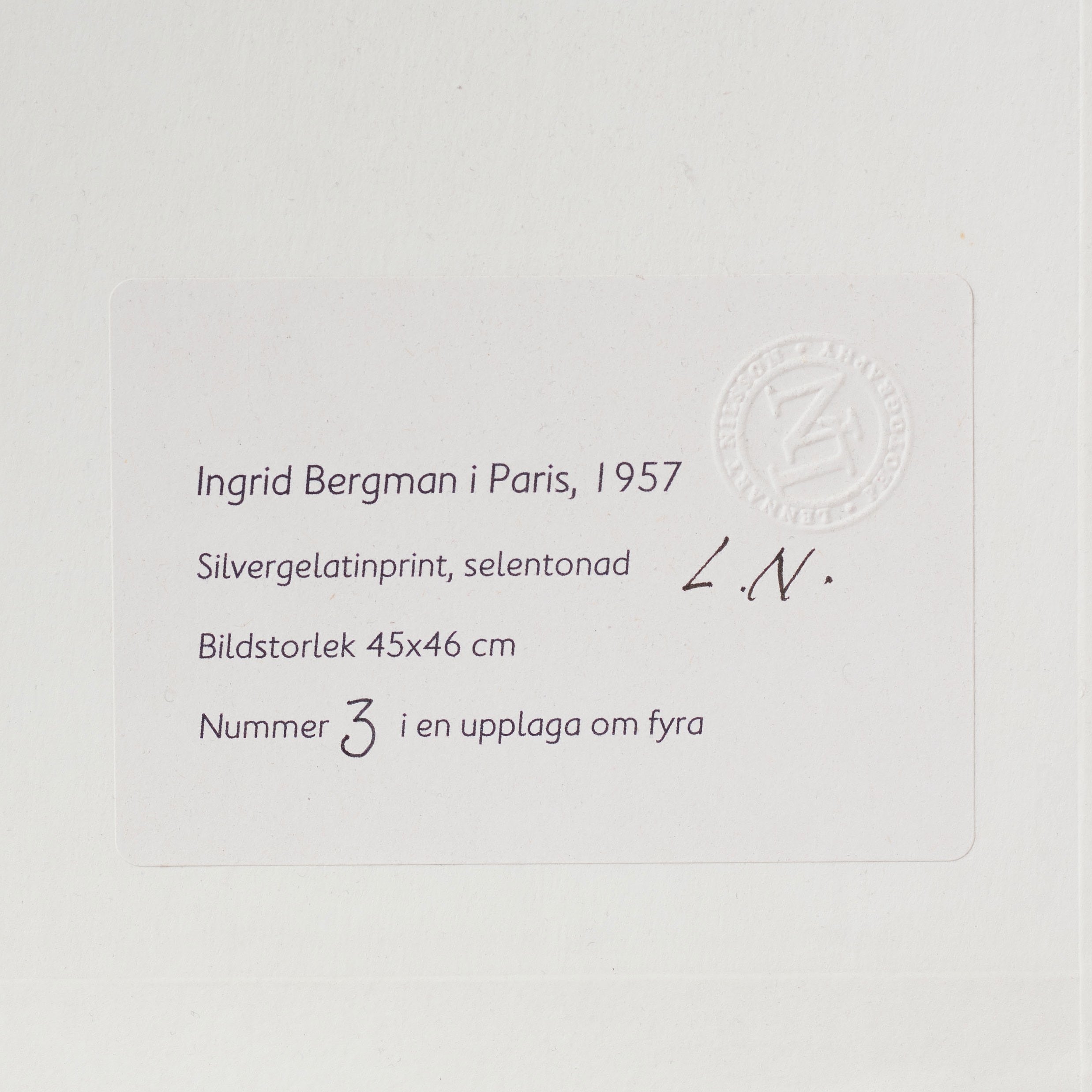 Artwork by Lennart Nilsson, "Ingrid Bergman, Made of Printed in 2012  Gelatin silver print