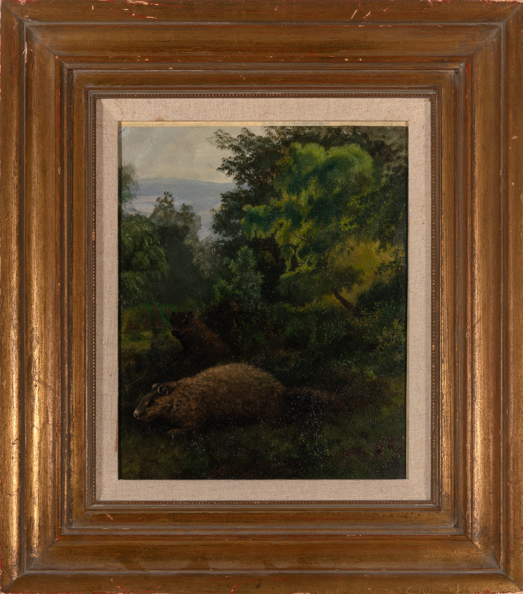 Artwork by Albert Bierstadt, Two Woodchucks in Westphalian Forest, Made of Oil on paper mounted to board