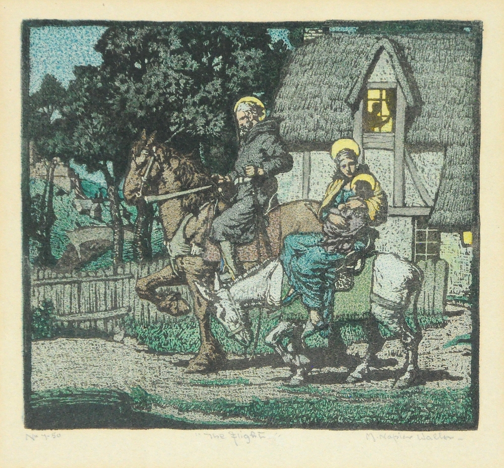 Artwork by Mervyn Napier Waller, "The Flight", Made of Linocut