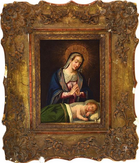 Mother of God with sleeping infant Jesus by Nazarene School, 19th Century