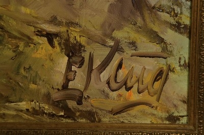 Artwork by Eduard Klug, Rider in autumnal forest, Made of oil / canvas