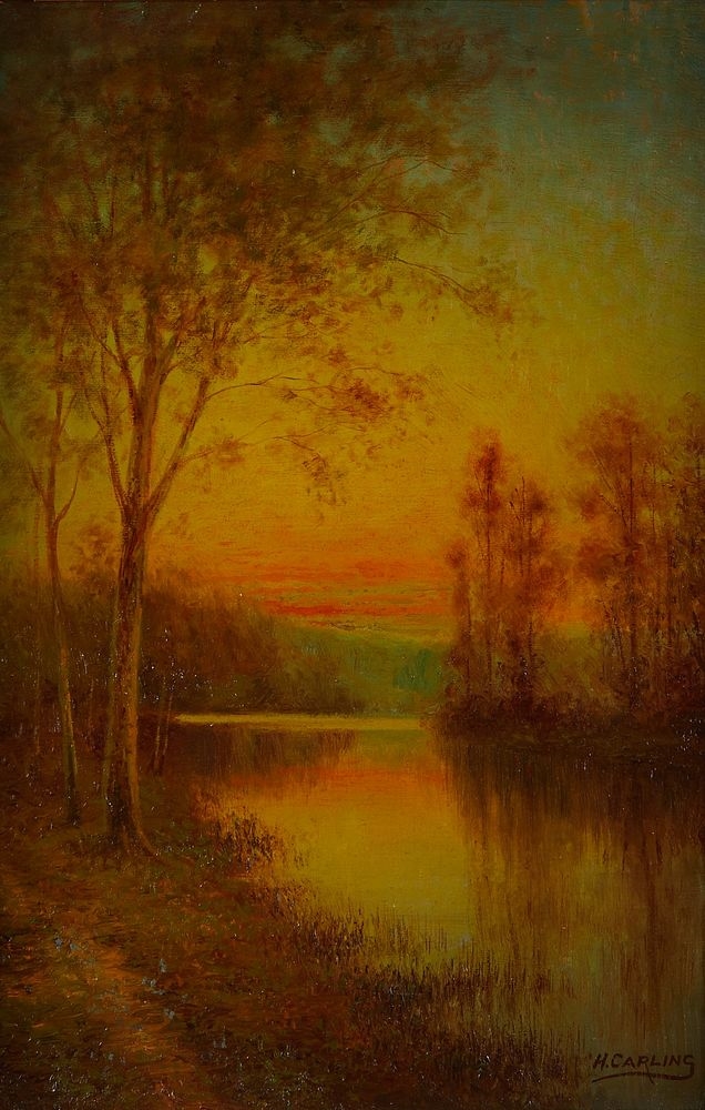 Artwork by Henry Carling, Henry Carling Barbizon Painting Sunset, Made of Oil on canvas
