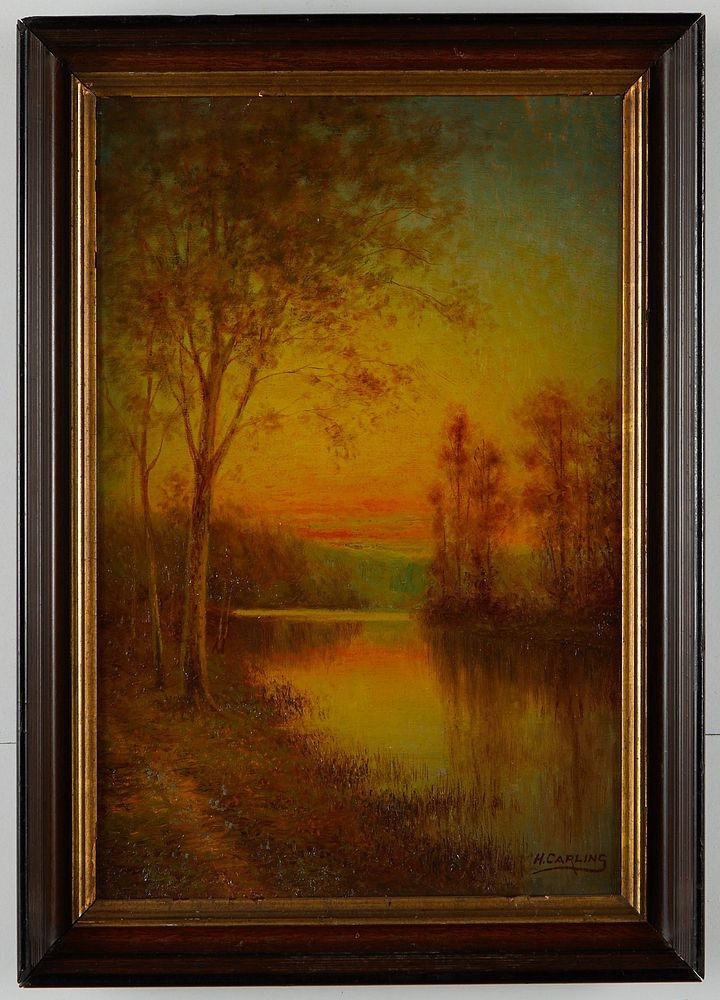 Artwork by Henry Carling, Henry Carling Barbizon Painting Sunset, Made of Oil on canvas