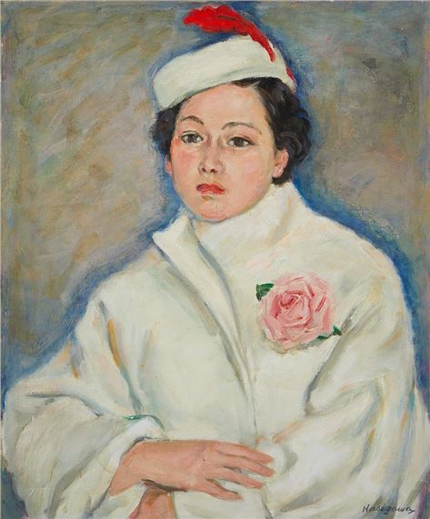 Hasegawa Portrait of Woman in White Coat by Noboru Hasegawa