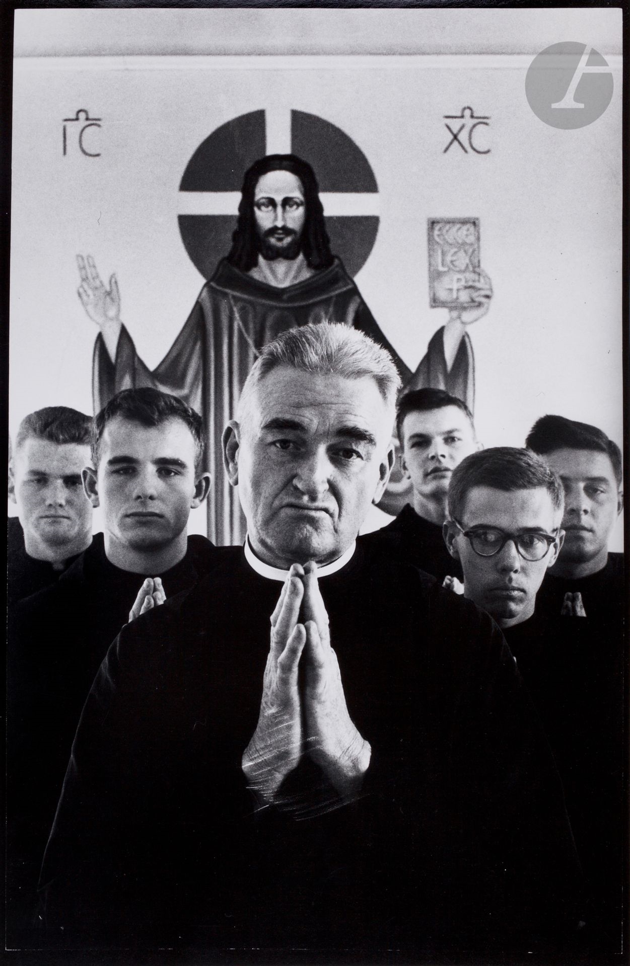 Artwork by Gordon Parks, St. Benedict's Abbey, 1955. Silver print (c. 1970). Photographer's signature and address in felt pen on verso. Image: 34 x 22.3 cm Sheet: 35.5 x 28 cmGordon, Made of Silver print