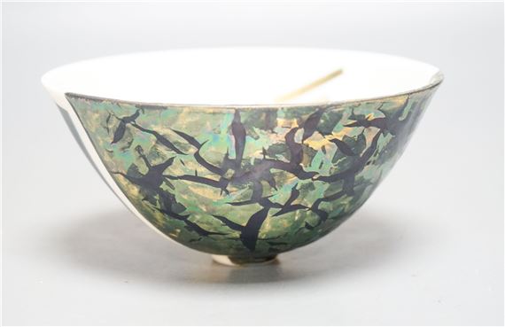 a geometric metallic lustre decorated porcelain bowl by Tony Laverick