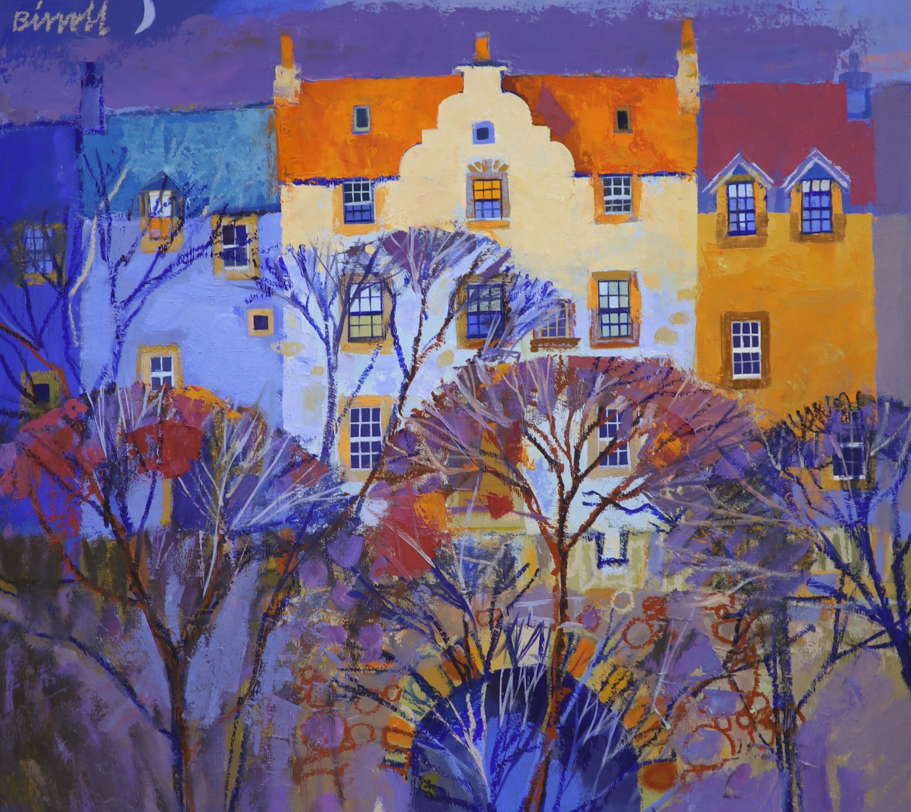 Artwork by George Birrell, The Village Bridge, Made of oil on board