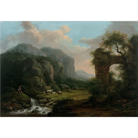 BERGER DANS UN PAYSAGE AVEC UN TORRENT by Bernhard Gottfried Manskirch