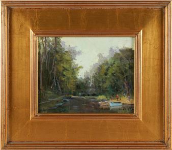 FELICE HROVAT: LANDSCAPE WITH FIGURE BESIDE A STREAM - Felice Hrovat