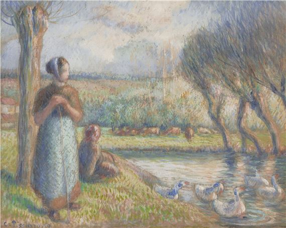 Gardeuse d’oies au bord de l'Epte by Camille Pissarro, 1889, Executed in 1889