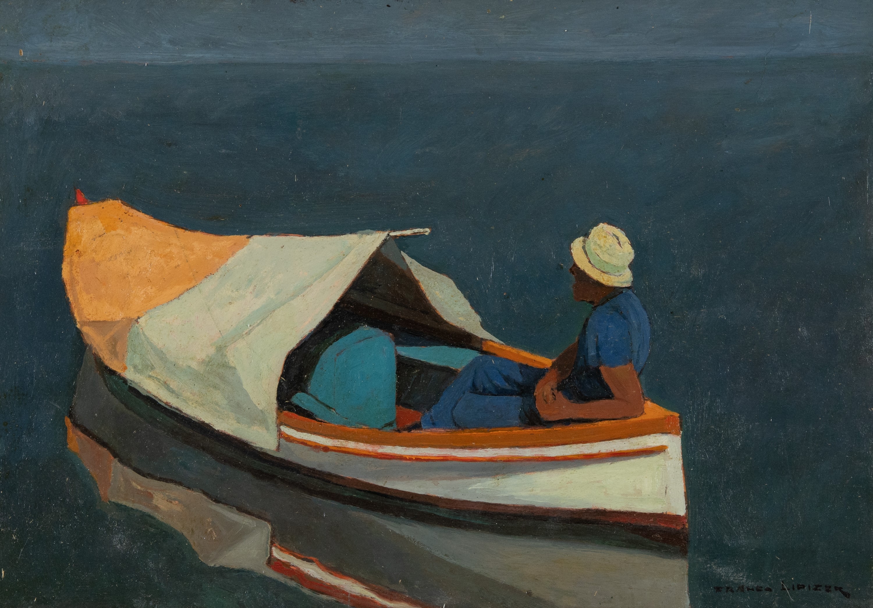 Artwork by Franco Lipizer, Pescatore in barca, Made of oil on panel