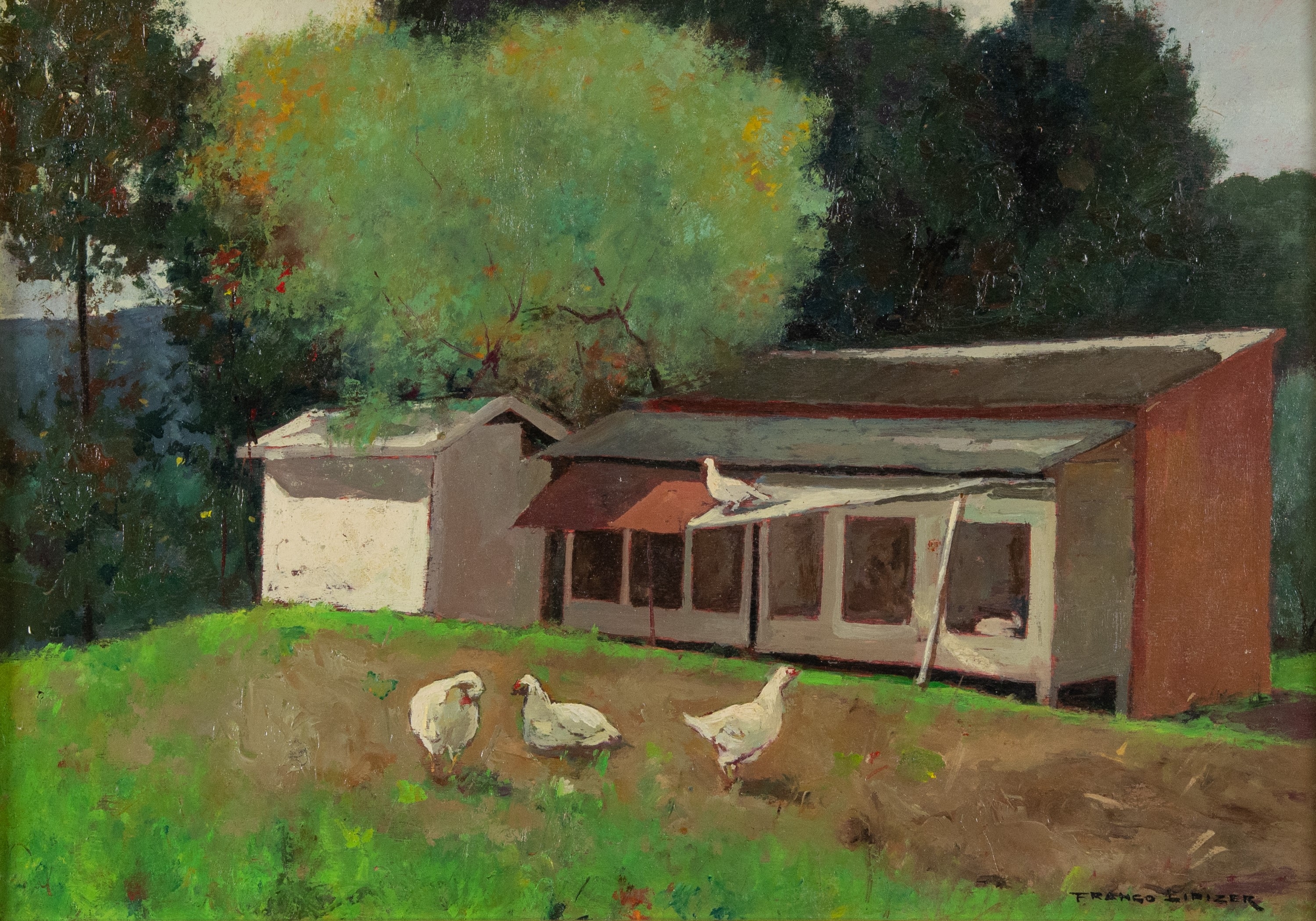 Artwork by Franco Lipizer, Casetta con oche, Made of oil on panel