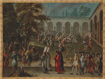 AN AMBASSADORIAL DELEGATION CROSSING THE SECOND COURTYARD OF THE TOPKAPI SARAYI; DINNER GIVEN BY THE GRAND VIZIER IN HONOUR OF AN AMBASSADOR - Italian School, 18th Century