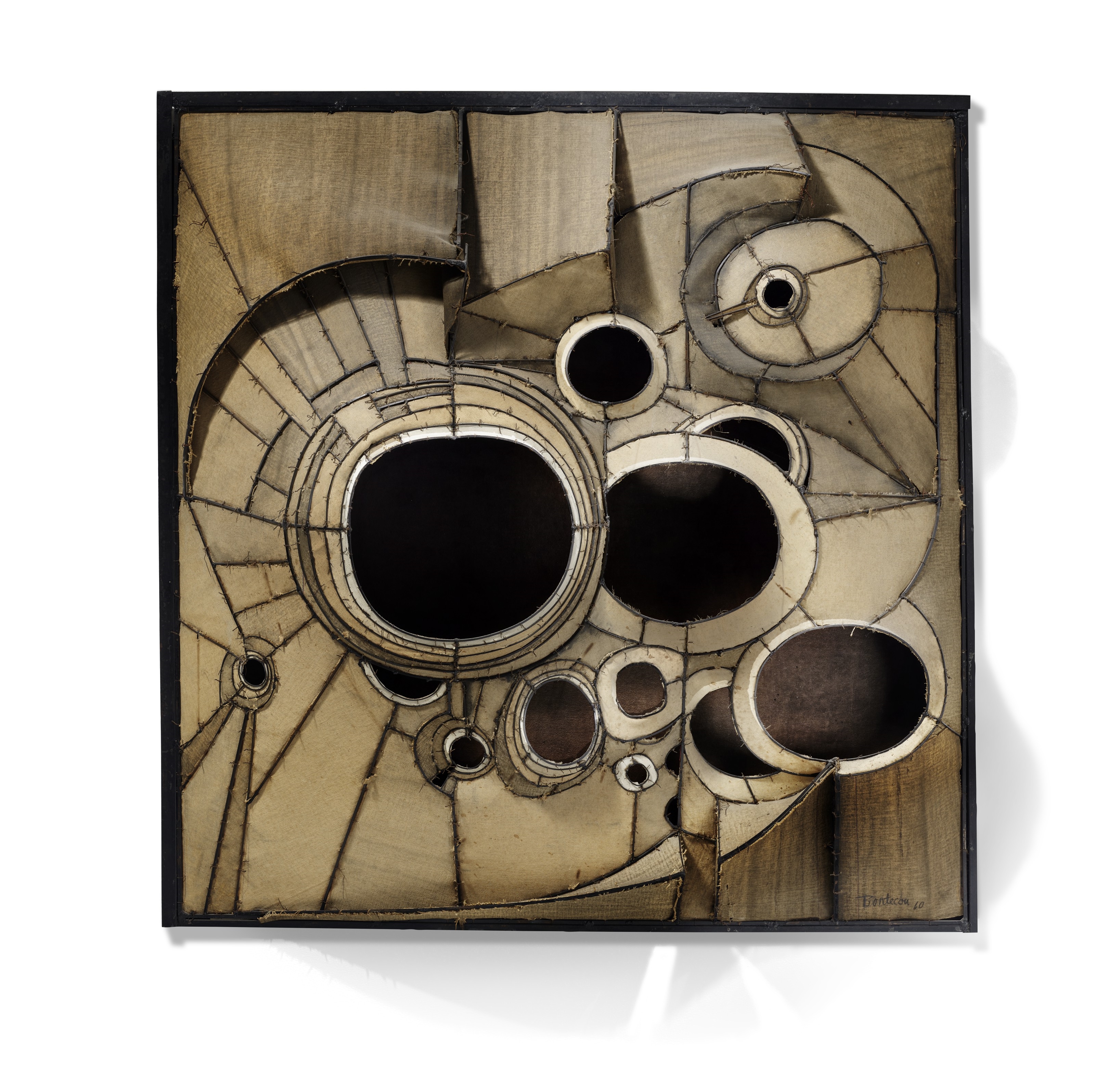 Artwork by Lee Bontecou, Untitled, Made of welded steel, canvas, fabric, velvet and wire