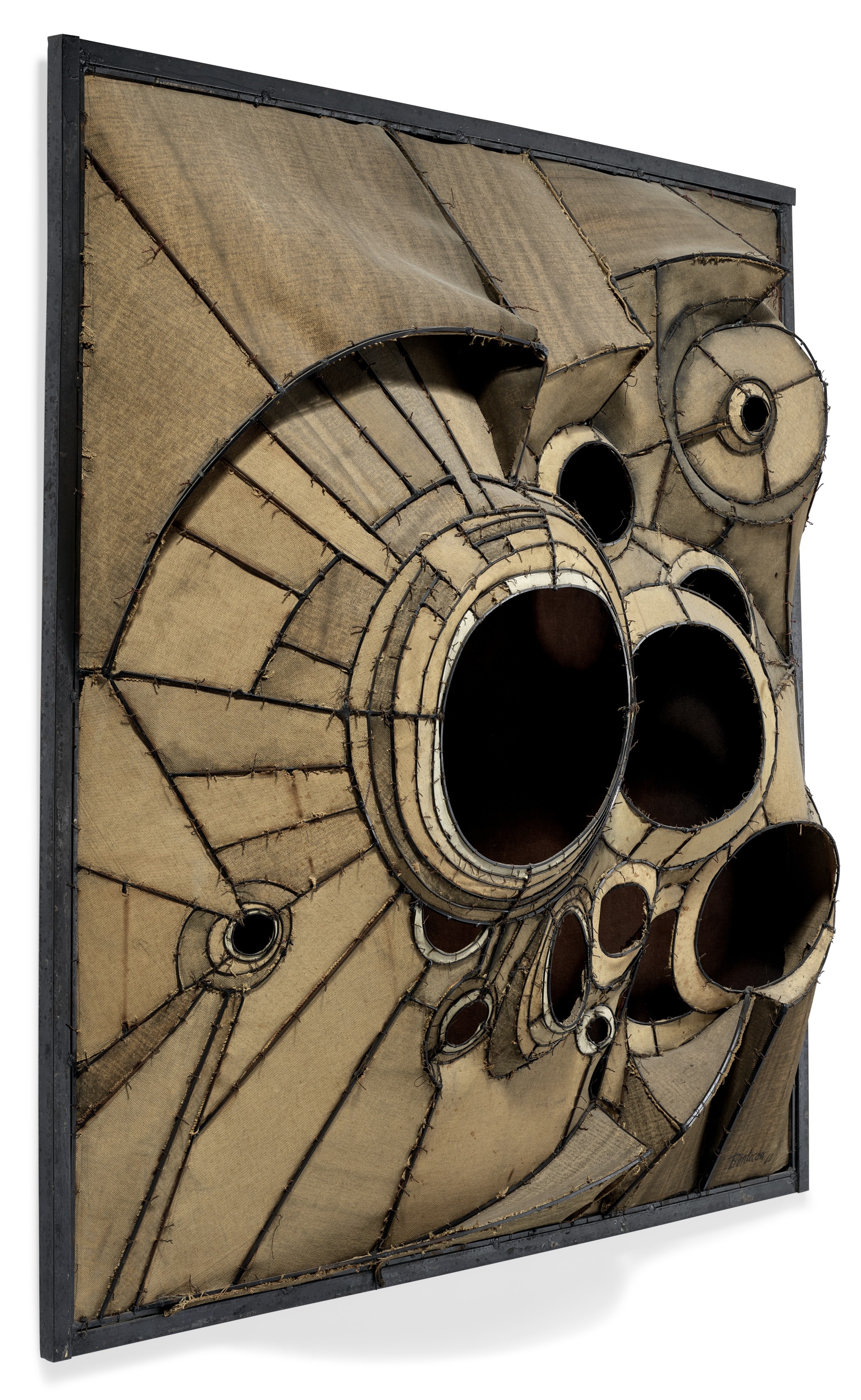 Artwork by Lee Bontecou, Untitled, Made of welded steel, canvas, fabric, velvet and wire