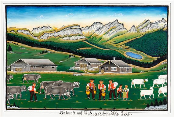 Ankunft auf Untergruben Alp Soll by Josef Manser, 1992