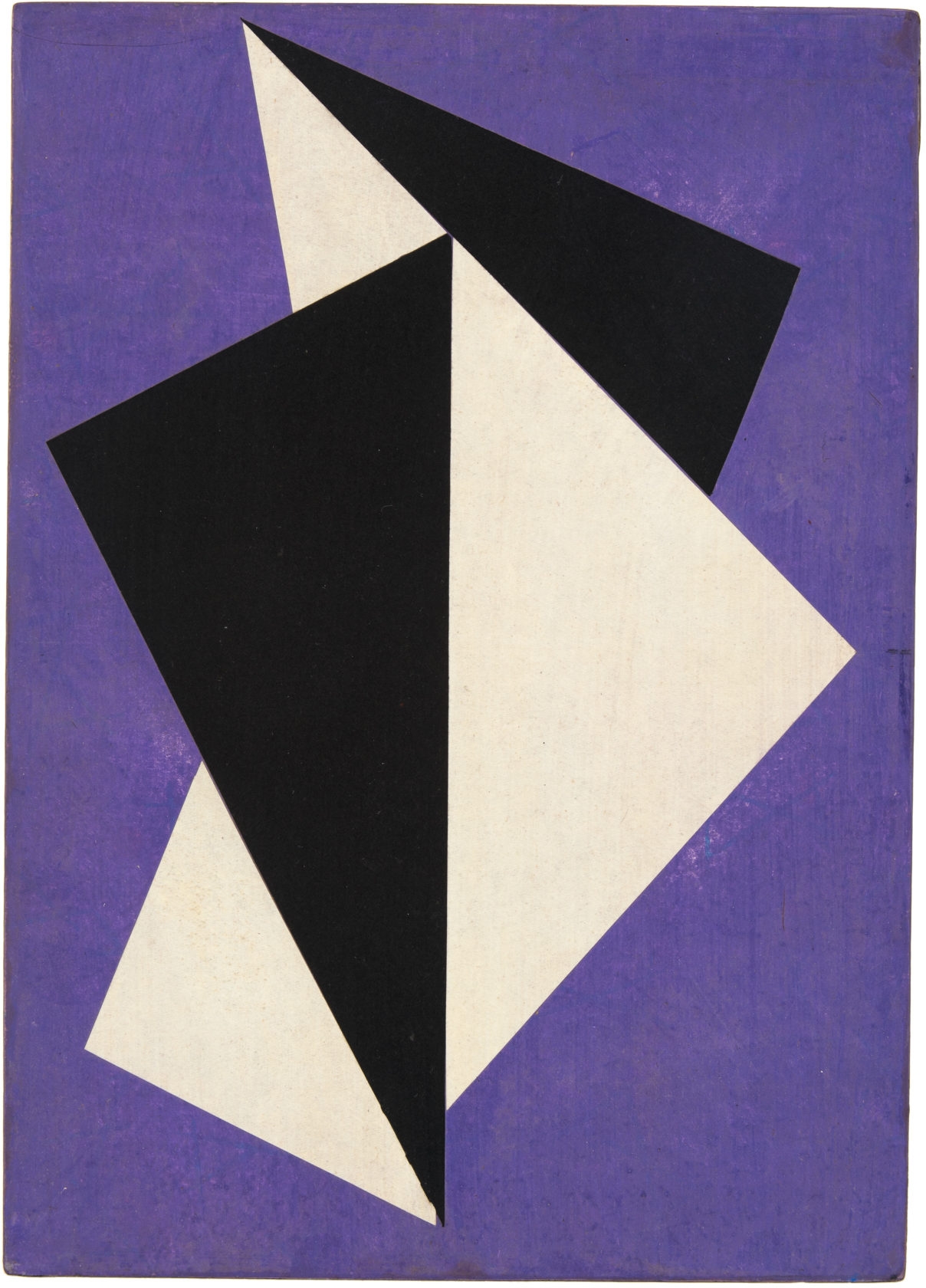 Artwork by Hermann Glöckner, Räumliche Faltung, schwarzweiß vor violett. Freundschafts-Tafel, Made of Varnish over paper collage on sturdy cardboard