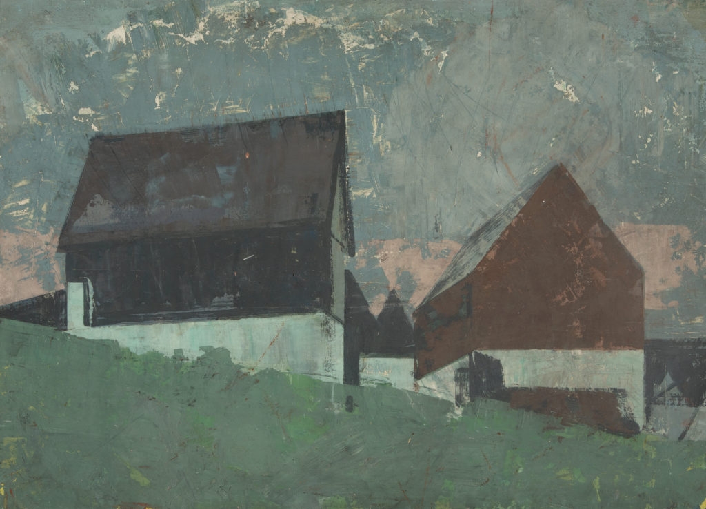 Artwork by Hermann Glöckner, Thiemes Scheunen (Fürstenau)., Made of Tempera on firm cardboard