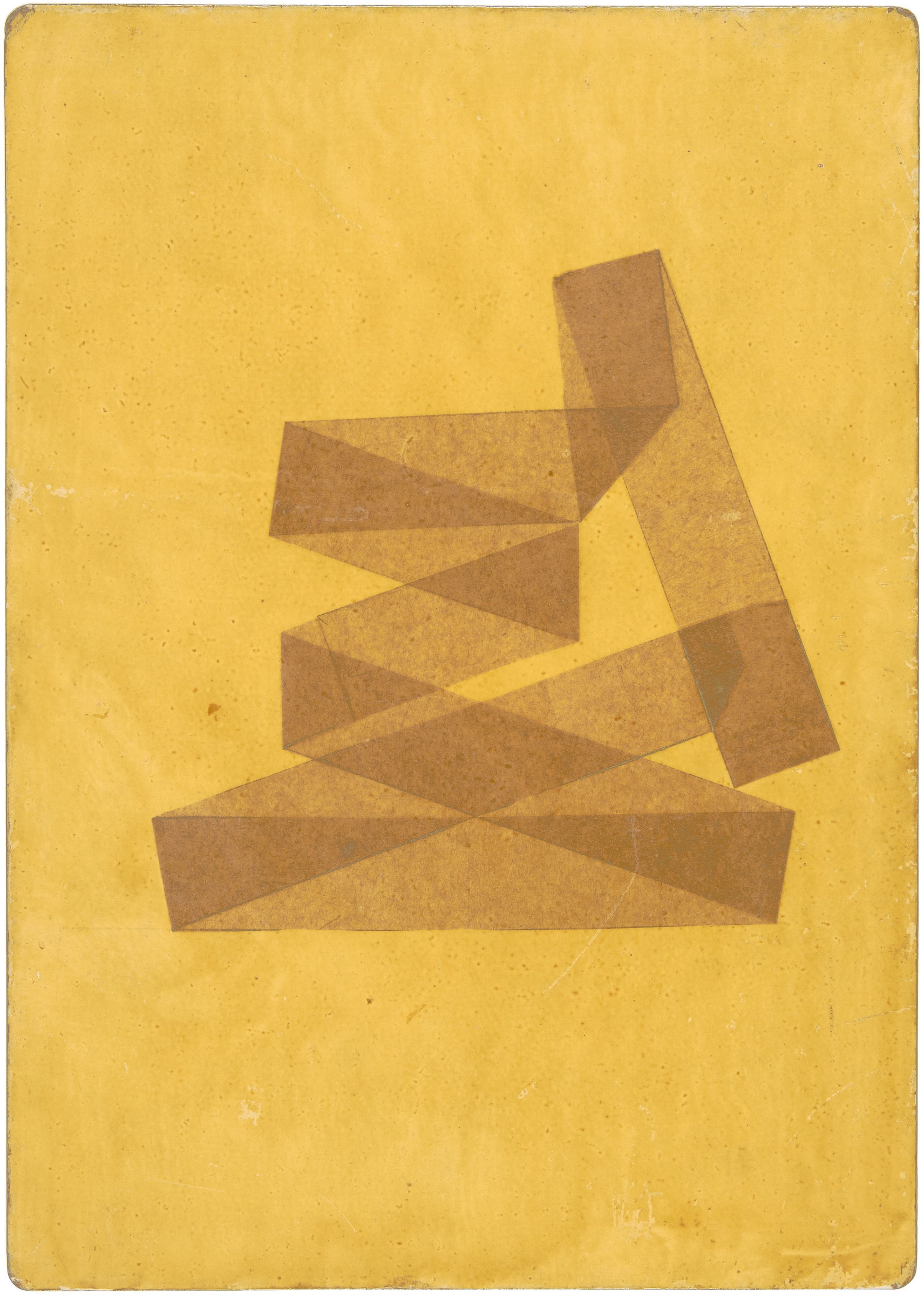 Artwork by Hermann Glöckner, Altrosa Faltung auf Gelb, Made of Japanese paper, lacquer and gold paint (both sides) on white or black primed cardboard