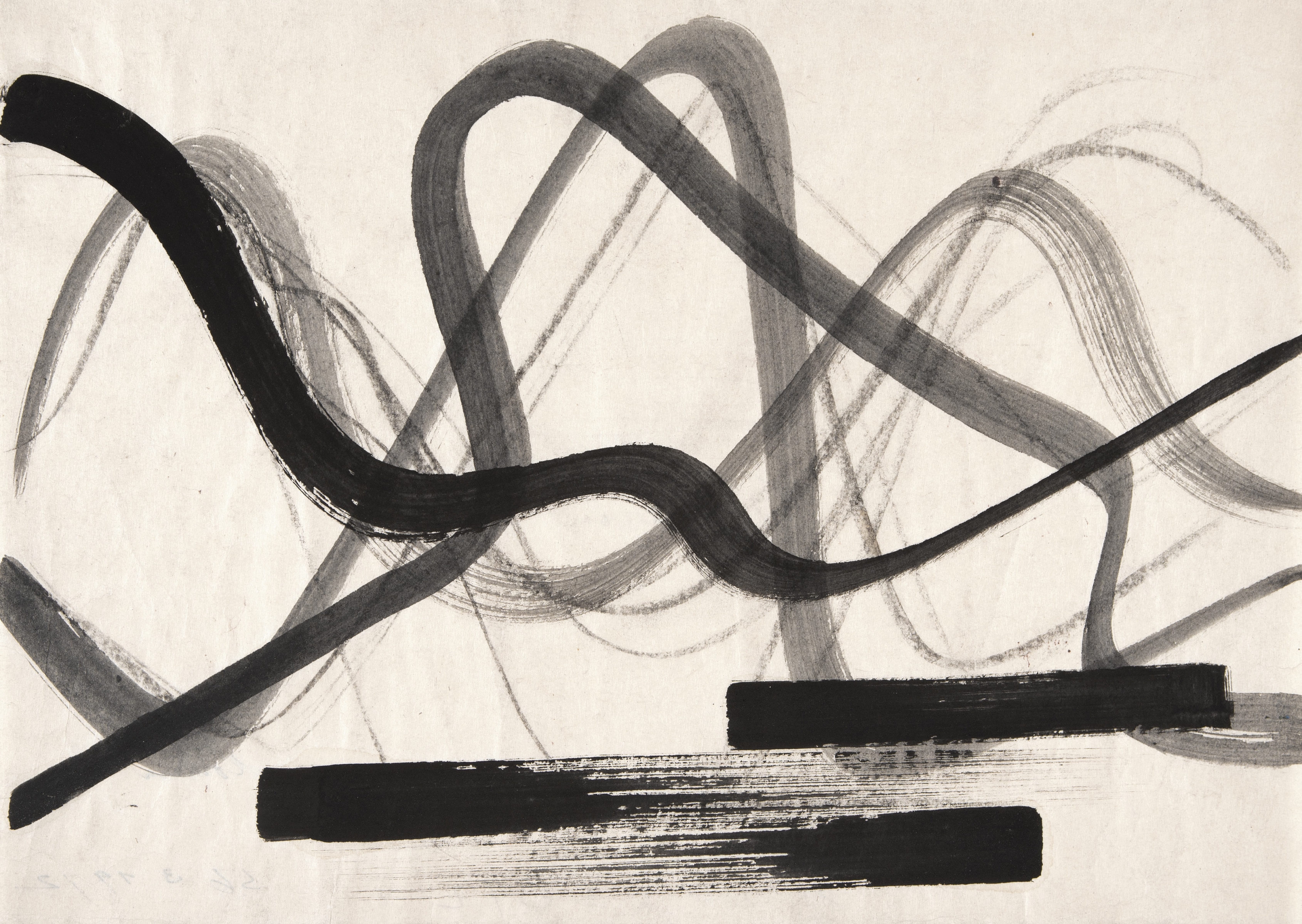 Artwork by Hermann Glöckner, Untitled (Schwarze Schwünge), Made of Tempera on fine laid paper