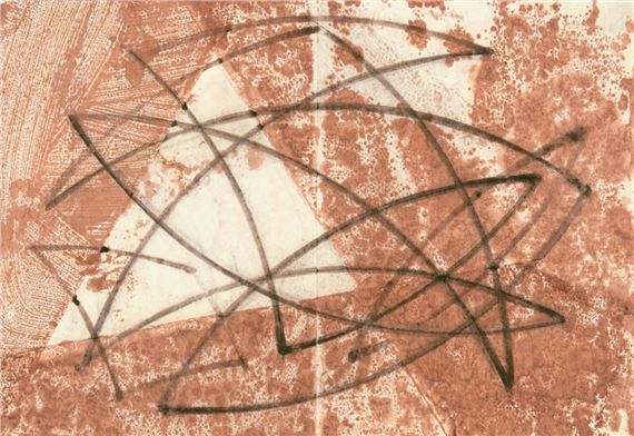 Kurvige Übermalungen in Rot und Braun