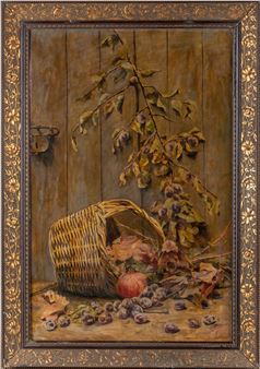 Bodegón con cesta de uvas y granada - Encarnación Bustillo