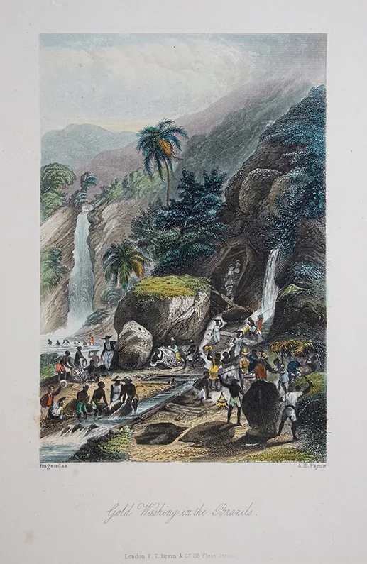 Artwork by Johann Moritz Rugendas, Gold Washing in the Brazils, Made of lithograph in color printed on paper