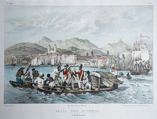 Artwork by Johann Moritz Rugendas, Braïa dos Mineros à Rio-Janeiro, Made of lithograph in color printed on paper