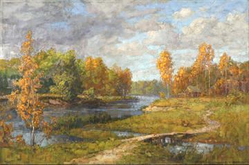 Fall Landscape with a Footbridge Across the Stream by Yeghishe Martirosi Tadevosyan, 1917