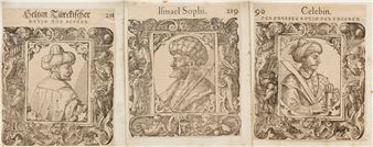 Mahometes I, Celebin, Baiazet, Selym, Tamerlan, Tomumbeg and Ishmael Sophi; portrait of Sultan Mahmet III - Tobias Stimmer