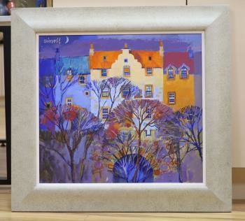 Artwork by George Birrell, The Village Bridge, Made of oil on board