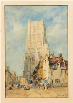 Gothic cathedral in provincial town with rich staffage - Martin Dülfer