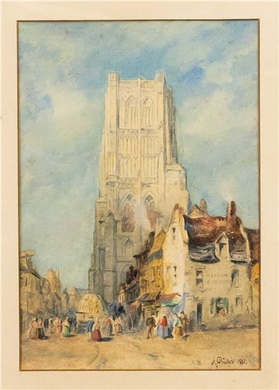 Gothic cathedral in provincial town with rich staffage - Martin Dülfer