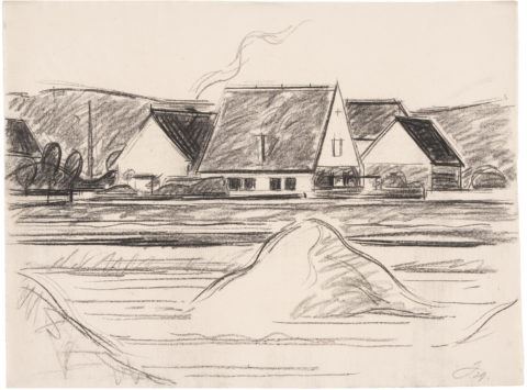 Häuser in Dresden Gohlis, vorn Erdhügel