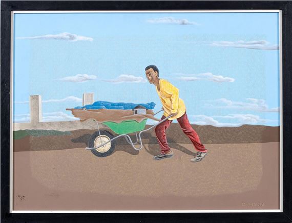 Man pushing a wheelbarrow by Zondi Skosana, 2018