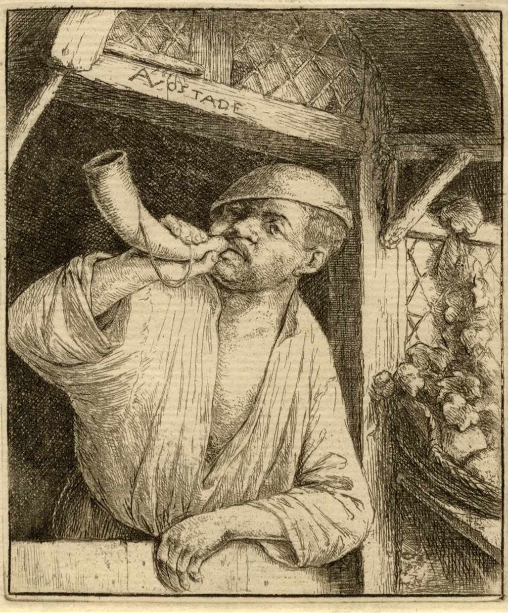 Adriaen Van Ostade FORNAIO CHE SUONA IL CORNO (1648) MutualArt