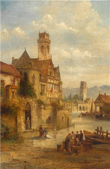 A village by a mountain torrent; and a companion painting by Felice Auguste Rezia, 1903