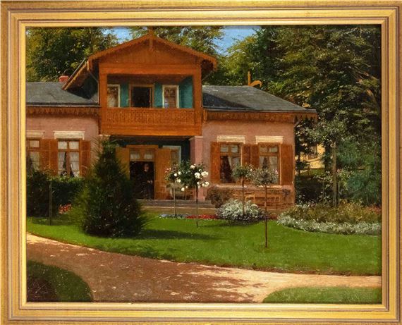 Heinrich Lessing | Country house with garden in summer (1885) | MutualArt