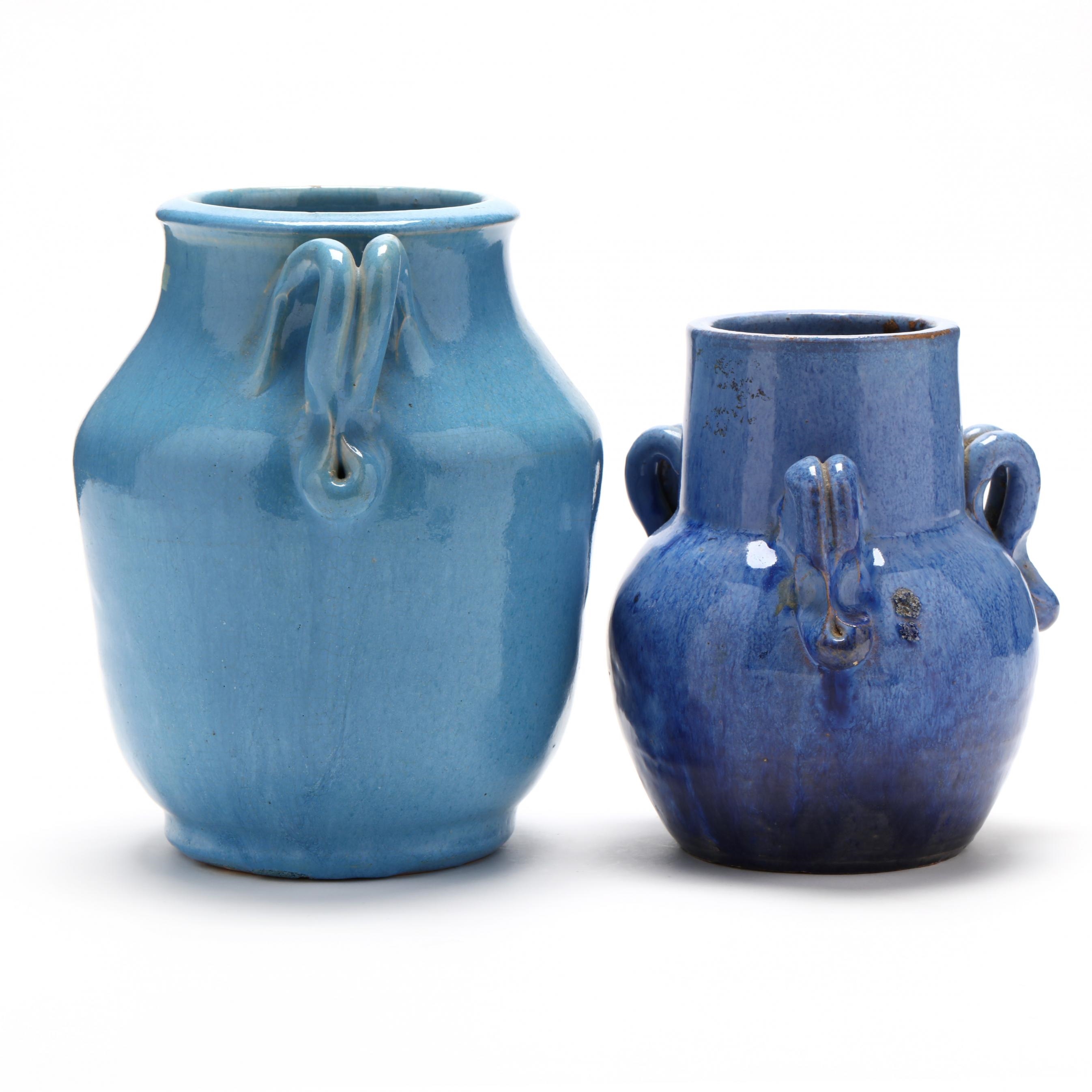 Cole Pottery | Two Ribbon Handled Vases | MutualArt